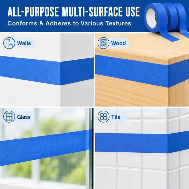 Alt view image 5 of 7 - 4 Rolls Premium Painters Tape - Masking Tape for Painting, Blue Painter's Tape for Walls, Trim, Crafts, Labeling & DIY Projects,0.94 Inch x 22 Yard (88 Yards Total) - No Residue, Easy Tear & Removal