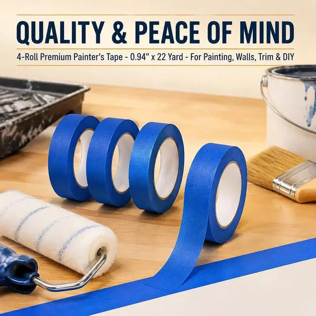 Alt view image 7 of 7 - 4 Rolls Premium Painters Tape - Masking Tape for Painting, Blue Painter's Tape for Walls, Trim, Crafts, Labeling & DIY Projects,0.94 Inch x 22 Yard (88 Yards Total) - No Residue, Easy Tear & Removal