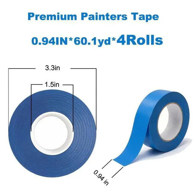 Alt view image 4 of 4 - Blue Tape, Premium Painters Tape, Masking Tape, No Residue, Easy Removal, Paint Tape for Multi-Purpose, Painting, Painter's, DIY Crafts Arts, 4 Rolls,0.94IN (60yd*4=240yd) Decoration Labeling