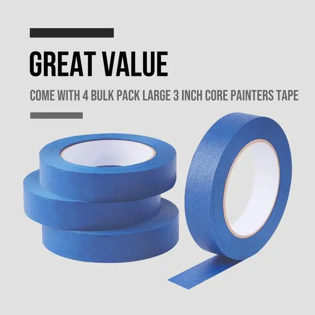 Alt view image 5 of 7 - 4 Pack Blue Painters Tape 1 inch, 1 inch x 55 Yards x 4 Rolls | Blue Masking Tape, 220 Total Yards