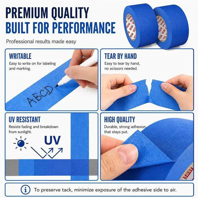 Alt view image 5 of 7 - Blue Painter's Tape, 1 Inch x 20 Yards, 4 Rolls, Clean Removal | Crisp Paint Lines; Fast, Clean Masking; Reliable Hold; Easy Hand Tear; Walls, Trim & Glass; Painting & Crafts