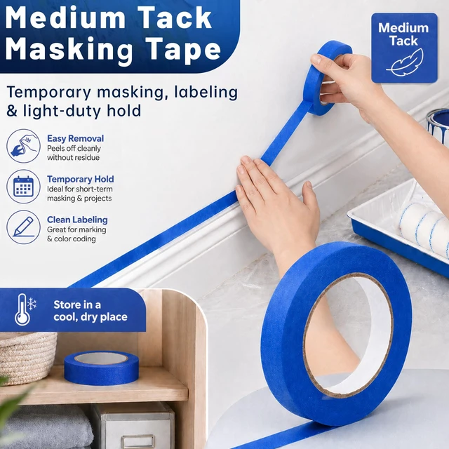 Alt view image 3 of 7 - Blue Painters Tape, 0.7 in x 55 yd, 1 Roll, Multi-Surface Paint Tape for Painting, Medium Tack Blue Masking Tape, Painter's Tape No Residue, Easy Tear Blue Tape for Walls, Trim, Baseboards