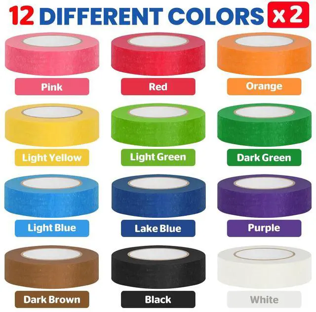 Alt view image 3 of 7 - 24 Rolls Colored Masking Tape, 12 Colors 0.6 inch x 240 Yards Painters Tape | Rainbow Colors Paper Tape, Writable Art Tape for Crafts Labeling Coding, DIY Decorations & Classroom Supplies