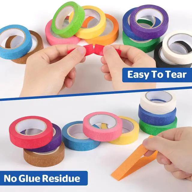 Alt view image 4 of 7 - 24 Rolls Colored Masking Tape, 12 Colors 0.6 inch x 240 Yards Painters Tape | Rainbow Colors Paper Tape, Writable Art Tape for Crafts Labeling Coding, DIY Decorations & Classroom Supplies
