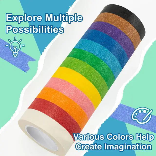 Alt view image 3 of 7 - 12 Rolls Masking Tape, 16yd per Roll, Rainbow Colors | Painters Tape, Craft Tape, Ideal for Bullet Journals, Party Decorations & DIY Crafts