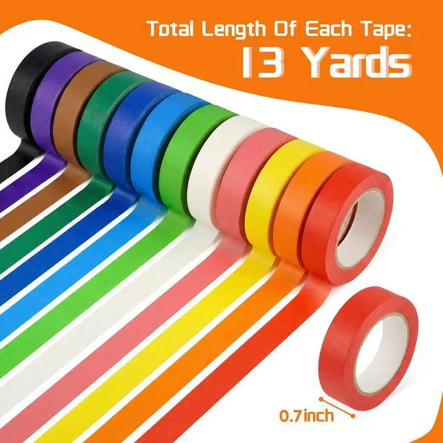 Alt view image 2 of 7 - 12 Rolls Colored Masking Tape 0.7Inch x 13Yards | Painters Tape for Arts Crafts Scrapbooking Labeling Whiteboards Fun Classroom Supplies and Cable Management