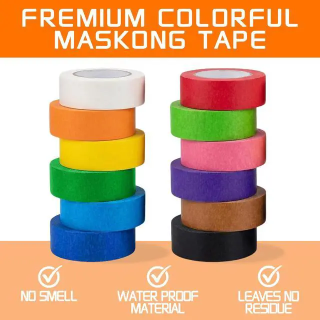 Alt view image 3 of 7 - 12 Rolls Colored Masking Tape 0.7Inch x 13Yards | Painters Tape for Arts Crafts Scrapbooking Labeling Whiteboards Fun Classroom Supplies and Cable Management