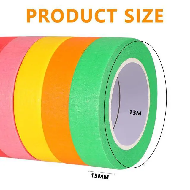 Alt view image 2 of 7 - Colored Masking Tape 6 Rolls Colored Painters Tape for Arts and Crafts 0.6" x14.3Yard Drafting Tape Colorful Craft Tape Painting Tapes Paper Tape for Craft DIY Projects Labeling Coding