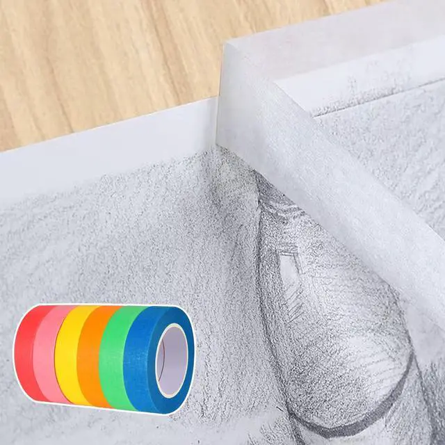 Alt view image 3 of 7 - Colored Masking Tape 6 Rolls Colored Painters Tape for Arts and Crafts 0.6" x14.3Yard Drafting Tape Colorful Craft Tape Painting Tapes Paper Tape for Craft DIY Projects Labeling Coding