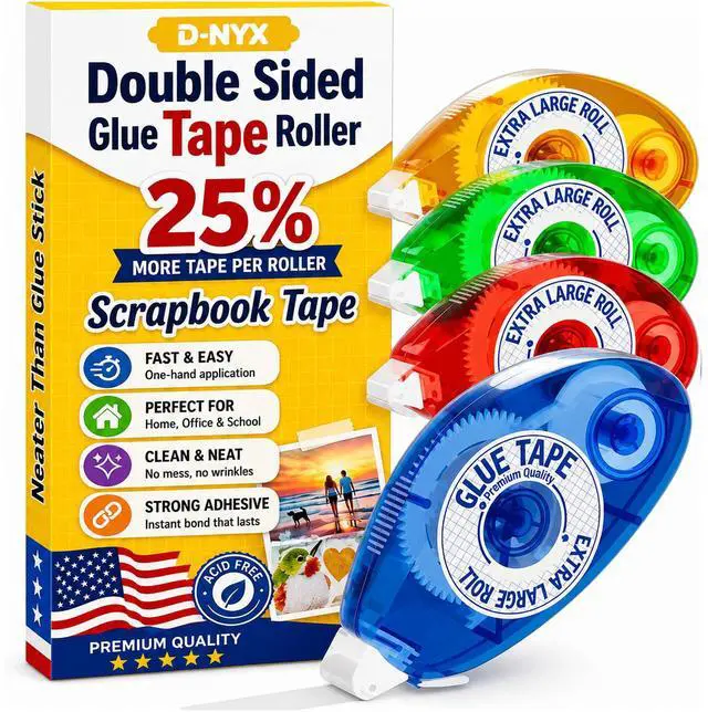 Main image of Double Sided Tape Scrapbook Tape Roller, Adhesive Glue Runner, Scrapbooking Journaling Supplies, Must Have Glue Tape Roller for Paper Art & Craft Card Making Gift Wrapping Office School Home