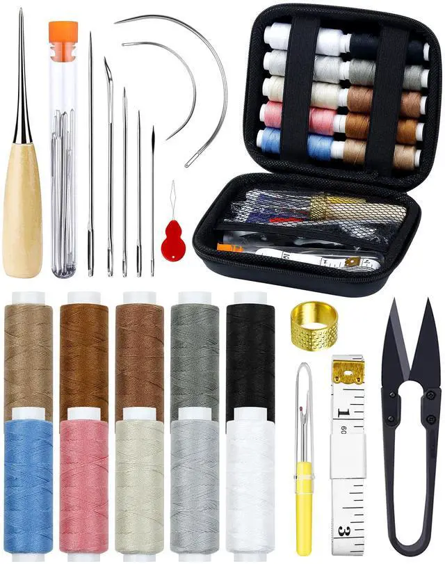 Main image of Upholstery Repair Sewing Kit, Heavy Duty Sewing Kit with Sewing Awl, 47PCS | Sewing Kit, Large-Eye Needles, Sewing Awl, Seam Ripper, Sewing Thread, Upholstery Repair, Leather Craft,DIY Crafts, Travel
