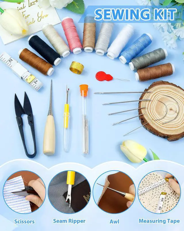 Alt view image 6 of 6 - Upholstery Repair Sewing Kit, Heavy Duty Sewing Kit with Sewing Awl, 47PCS | Sewing Kit, Large-Eye Needles, Sewing Awl, Seam Ripper, Sewing Thread, Upholstery Repair, Leather Craft,DIY Crafts, Travel