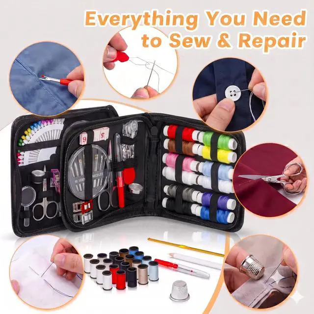 Alt view image 5 of 6 - Travel Sewing Kit, 59-Piece Portable Kit for Travel, Includes Scissors, Thread, Tape Measure - Sewing Accessories and Supplies | Mini Emergency Repair Sewing Kit, Beginner Set with Multicolor Thread