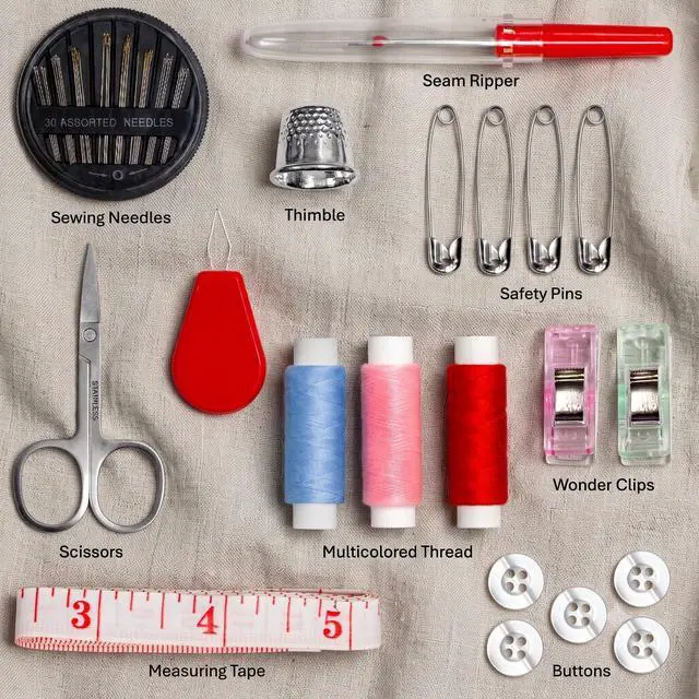 Alt view image 4 of 6 - Travel Sewing Kit, 59-Piece Portable Kit for Travel, Includes Scissors, Thread, Tape Measure - Sewing Accessories and Supplies | Mini Emergency Repair Sewing Kit, Beginner Set with Multicolor Thread