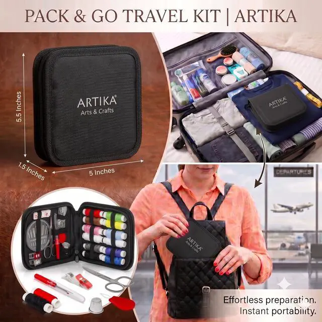 Alt view image 6 of 6 - Travel Sewing Kit, 59-Piece Portable Kit for Travel, Includes Scissors, Thread, Tape Measure - Sewing Accessories and Supplies | Mini Emergency Repair Sewing Kit, Beginner Set with Multicolor Thread