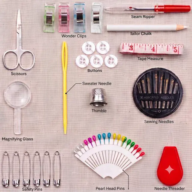 Alt view image 4 of 6 - 94-Piece Travel Sewing Kit for Adults & Kids, Small Needle & Thread Kit | Mini Emergency Repair Sewing Kit, Beginner Set with Multicolor Thread, Needles, Scissors, Thimble, Clips & Travel Case