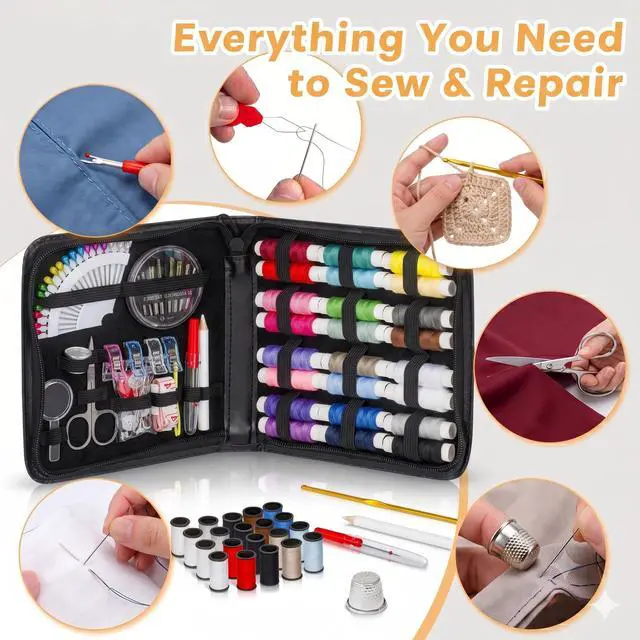 Alt view image 5 of 6 - 94-Piece Travel Sewing Kit for Adults & Kids, Small Needle & Thread Kit | Mini Emergency Repair Sewing Kit, Beginner Set with Multicolor Thread, Needles, Scissors, Thimble, Clips & Travel Case