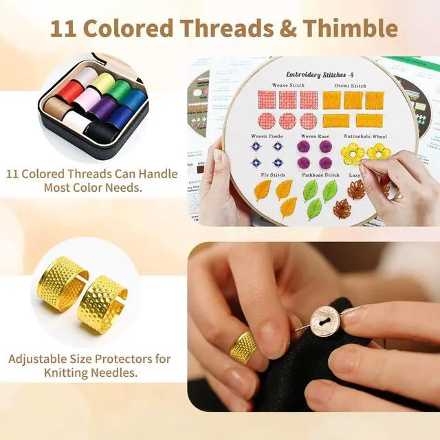 Alt view image 4 of 7 - 74 PCS Sewing Kit, Big Eye Steel Sewing Needles Kit with Storage Box | Include 55 Steel Needles for Hand Sewing, 11 Colored Threads, Tape Measure, Needle Threaders, Seam Rippers(Black Small)
