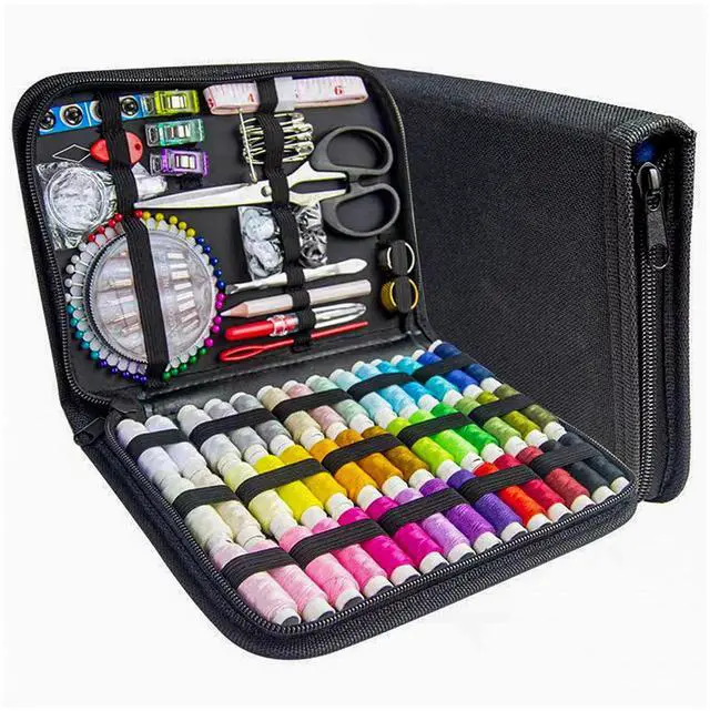 Main image of Sewing Kit with Black Case Portable Sewing Supplies for for Mom Grandma Women Men Teen Girls Boys Adults Beginner, Home Travel, Emergency, 42 Threads, Scissors, Needles, Measuring Tape and More