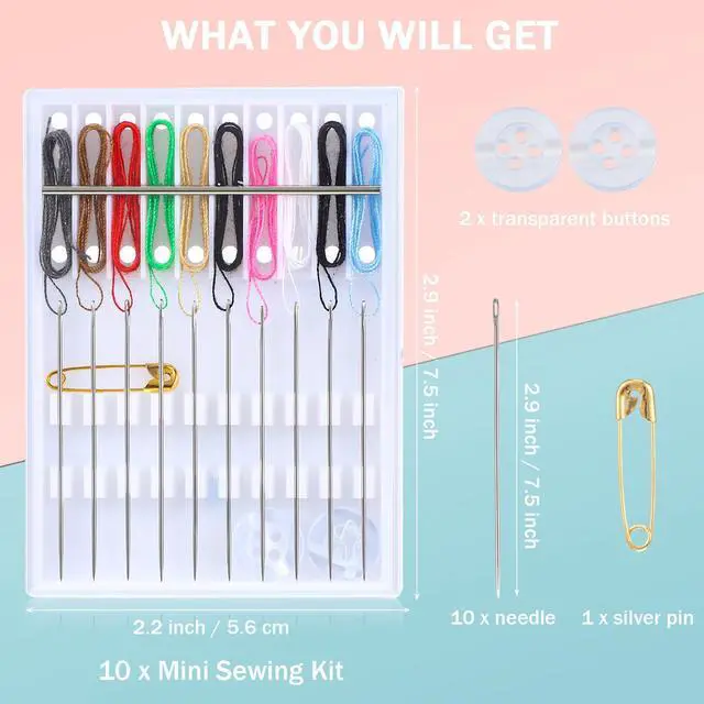 Alt view image 2 of 6 - 14 Boxes 140 Pieces Quick Fix Sewing Kit, Easy Pre Threaded Needle | Basic Personal Kit, Plastic Threaded Needle Holder, Small Home Travel Sewing Box, with Pin Button, Stylish Color
