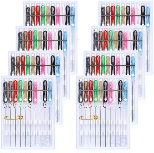 Main image of 14 Boxes 140 Pieces Quick Fix Sewing Kit, Easy Pre Threaded Needle | Basic Personal Kit, Plastic Threaded Needle Holder, Small Home Travel Sewing Box, with Pin Button, Stylish Color