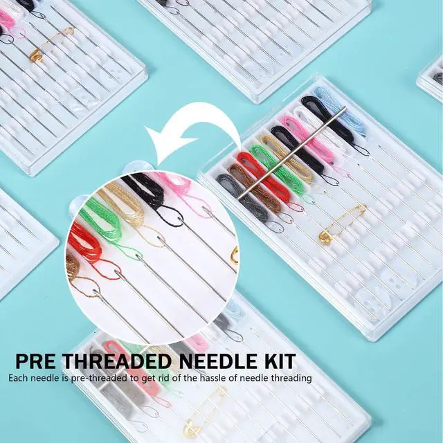 Alt view image 3 of 6 - 14 Boxes 140 Pieces Quick Fix Sewing Kit, Easy Pre Threaded Needle | Basic Personal Kit, Plastic Threaded Needle Holder, Small Home Travel Sewing Box, with Pin Button, Stylish Color