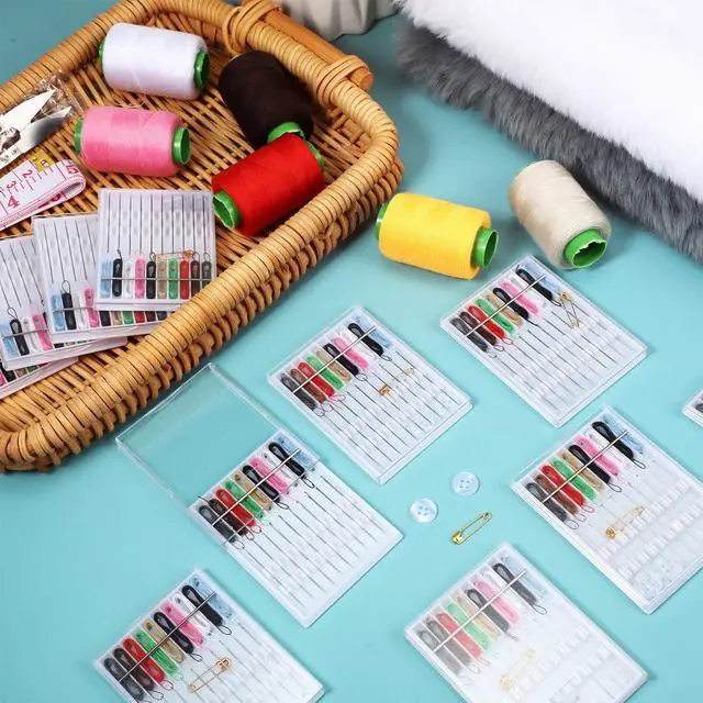 Alt view image 5 of 6 - 14 Boxes 140 Pieces Quick Fix Sewing Kit, Easy Pre Threaded Needle | Basic Personal Kit, Plastic Threaded Needle Holder, Small Home Travel Sewing Box, with Pin Button, Stylish Color