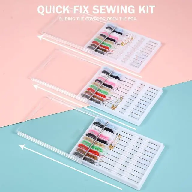 Alt view image 4 of 6 - 14 Boxes 140 Pieces Quick Fix Sewing Kit, Easy Pre Threaded Needle | Basic Personal Kit, Plastic Threaded Needle Holder, Small Home Travel Sewing Box, with Pin Button, Stylish Color