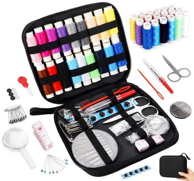 Main image of 130 Pcs Mini Sewing Kit for Adults, Needle and Thread Kit | Portable Sewing Supplies Accessories with Case for Travel Emergency Kids DIY
