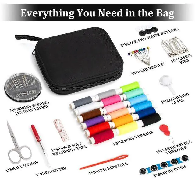Alt view image 3 of 7 - 130 Pcs Mini Sewing Kit for Adults, Needle and Thread Kit | Portable Sewing Supplies Accessories with Case for Travel Emergency Kids DIY