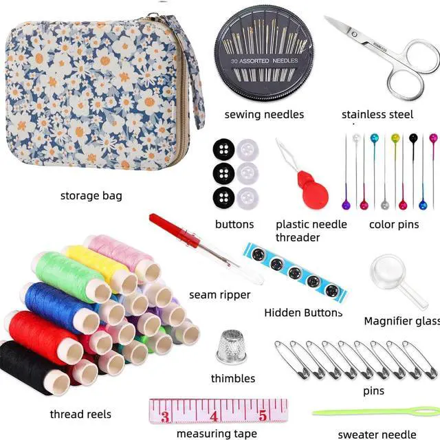 Alt view image 2 of 7 - Daisy Sewing Kit Printing Sewing Kit,Professional Sewing Supplies for Adults, Zipper Sewing Needles Set, 87 PCS Travel Sewing Accessory for Emergency, Home