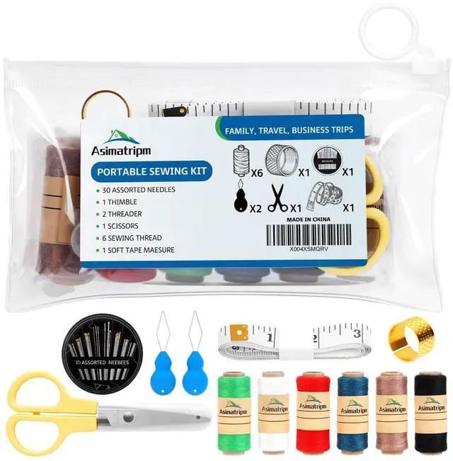 Main image of Travel Sewing Kit, Portable Emergency Sewing Repair Kit with Needles,Threads,Scissors,Tape Measure,Thimble & Threaders, Clear Zipper Pouch Sew Kit for Adults, Home,Office,Dorm,Business Trips & Gifts