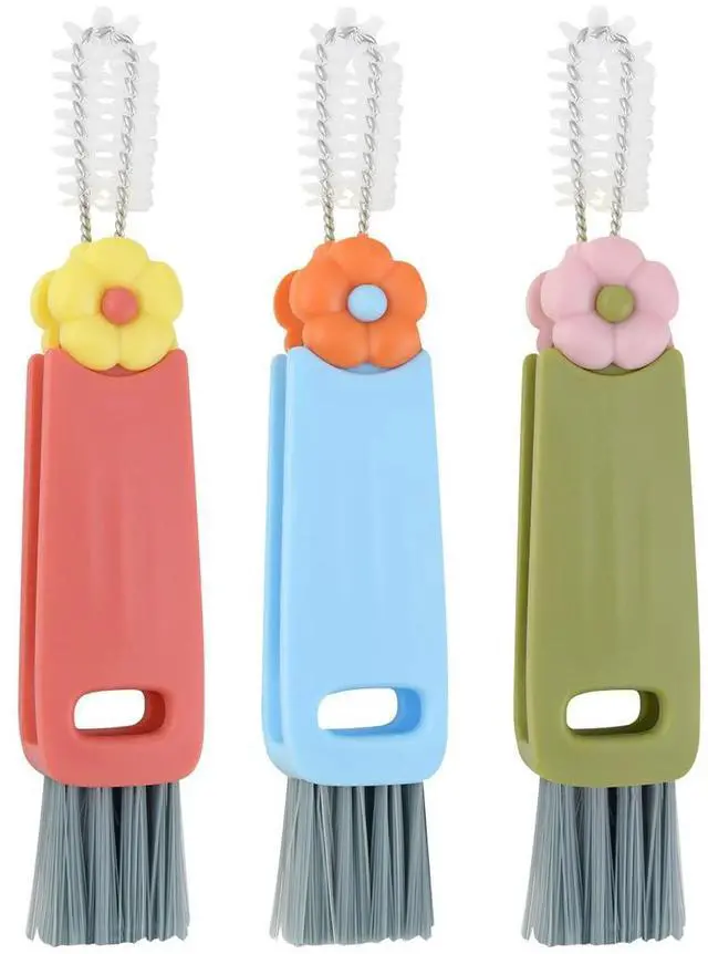 Main image of 3 Pcs 3 in 1 Cup Lid Cleaning Brush Crevice Cleaning Brush for Bottle Gap 3 in 1 Cleaning Brushes for Tight Spaces Multifunctional Portable Cup Lid Cleaner Home Kitchen Cleaning Tools (Green Blue Red)