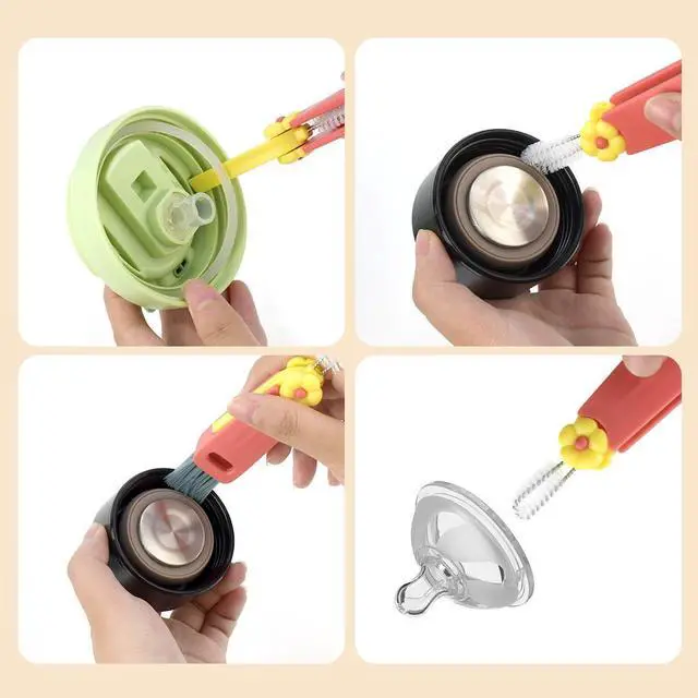 Alt view image 3 of 7 - 3 Pcs 3 in 1 Cup Lid Cleaning Brush Crevice Cleaning Brush for Bottle Gap 3 in 1 Cleaning Brushes for Tight Spaces Multifunctional Portable Cup Lid Cleaner Home Kitchen Cleaning Tools (Green Blue Red)