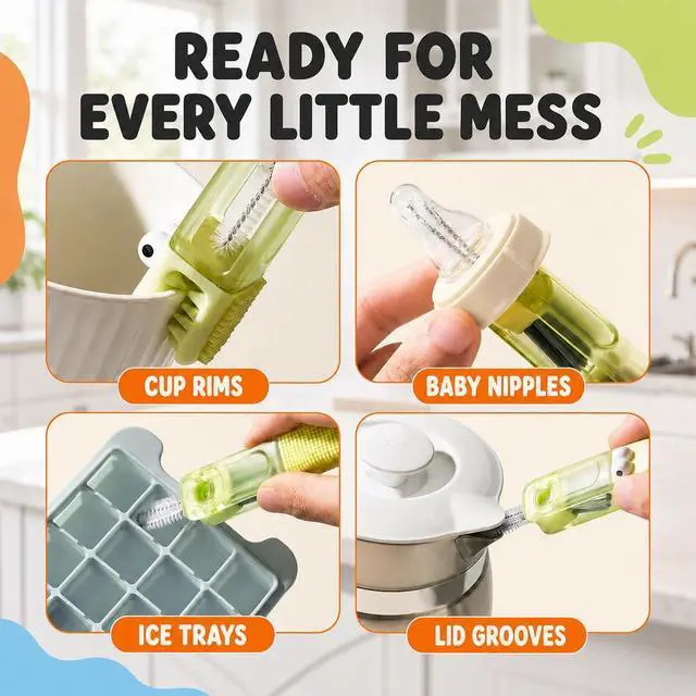 Alt view image 6 of 7 - 3-in-1 Bottle Brush, Straw Cleaner, Cup Lid Gap Cleaning Brush Set | Crocodile design, 360-degree rotating head, BPA-free silicone, non-slip grip, fits tumblers, mugs, and travel gear