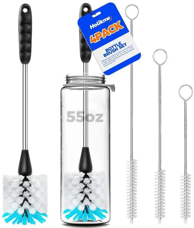 Main image of 4 Pack Bottle Brush 14" Stainless Steel Straw Cleaner Brush,Blue | Bottle Cleaner Brush, 3 Straw Cleaner Brush, Bottle Cleaning Brush for Water Bottle Cups Straw Cleaner Brush