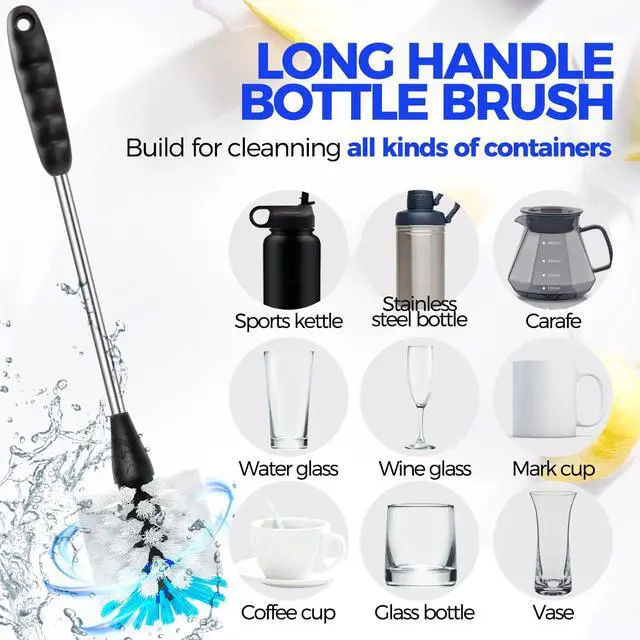 Alt view image 2 of 6 - 4 Pack Bottle Brush 14" Stainless Steel Straw Cleaner Brush,Blue | Bottle Cleaner Brush, 3 Straw Cleaner Brush, Bottle Cleaning Brush for Water Bottle Cups Straw Cleaner Brush