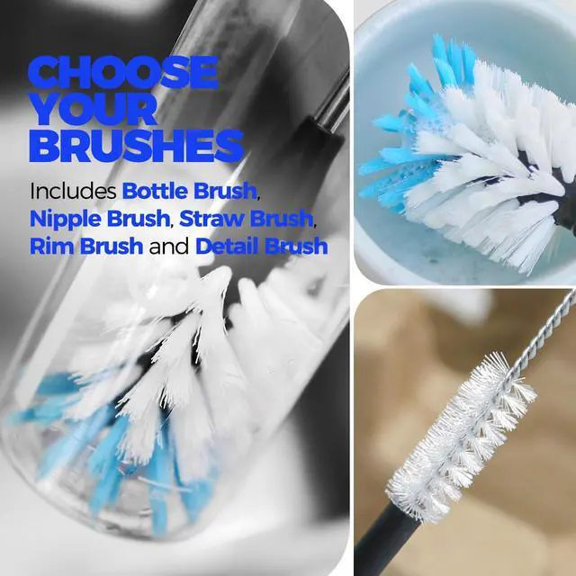 Alt view image 3 of 6 - 4 Pack Bottle Brush 14" Stainless Steel Straw Cleaner Brush,Blue | Bottle Cleaner Brush, 3 Straw Cleaner Brush, Bottle Cleaning Brush for Water Bottle Cups Straw Cleaner Brush