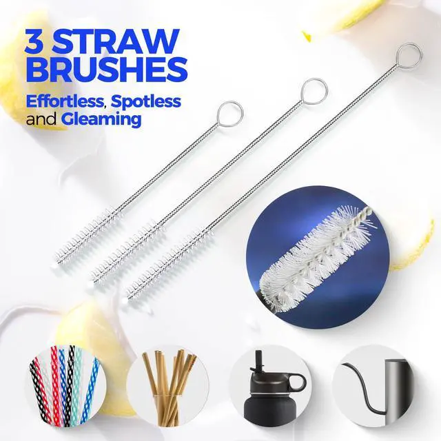 Alt view image 4 of 6 - 4 Pack Bottle Brush 14" Stainless Steel Straw Cleaner Brush,Blue | Bottle Cleaner Brush, 3 Straw Cleaner Brush, Bottle Cleaning Brush for Water Bottle Cups Straw Cleaner Brush