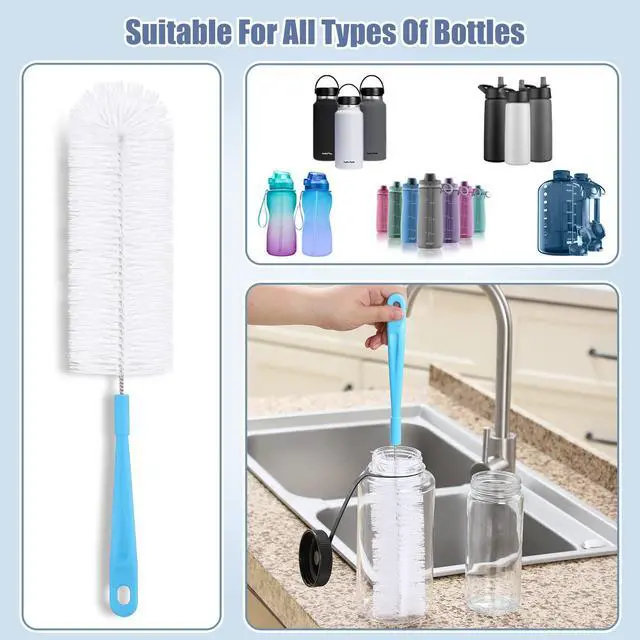 Alt view image 3 of 7 - 16" Bottle Brush Cleaner for Water Bottle - Long Handle Bottle Brush for Cleaning Narrow Neck Sport Bottles,Beer Bottle and Jugs, Set of 2