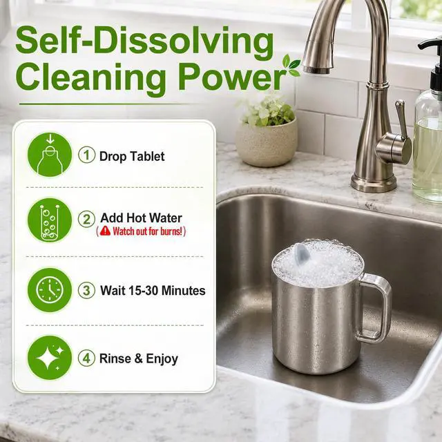 Alt view image 3 of 6 - Water Bottle Cleaning Tablets, Remove Stains & Odor, Tumbler Cleaner | 36 Count, Deep Cleans, Removes Coffee Tea Stains, No Hard Scrubbing Needed, Fast Dissolving, Home, Office & Gym, Minty