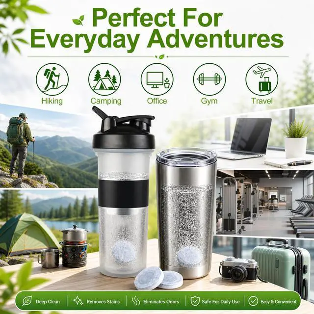 Alt view image 6 of 6 - Water Bottle Cleaning Tablets, Remove Stains & Odor, Tumbler Cleaner | 36 Count, Deep Cleans, Removes Coffee Tea Stains, No Hard Scrubbing Needed, Fast Dissolving, Home, Office & Gym, Minty