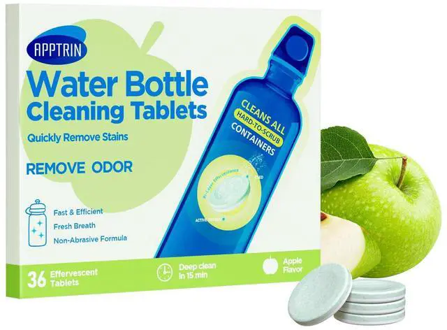 Main image of Water Bottle Cleaning Tablets, 36 Pack Bottle Clean Tablet Hydration Bladder Cleansing Tablets for Hydration Bladder, Water Bottle, Individually Packed, Apple Flavor
