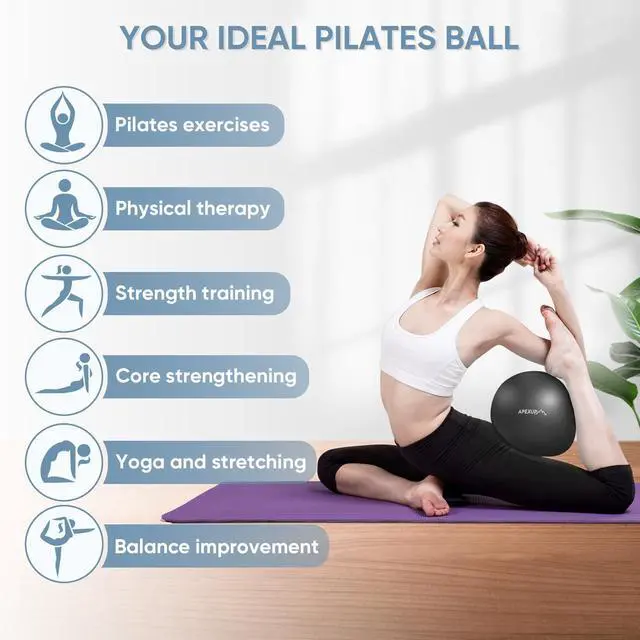 Alt view image 5 of 7 - 9 Inch Pilates Ball Small Exercise Ball for Yoga, Fitness, Balance, Core Workout, Physical Therapy (XXS (9") 23cm, Carbon Black)