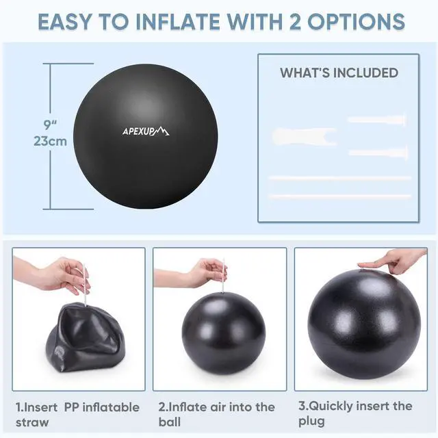Alt view image 6 of 7 - 9 Inch Pilates Ball Small Exercise Ball for Yoga, Fitness, Balance, Core Workout, Physical Therapy (XXS (9") 23cm, Carbon Black)