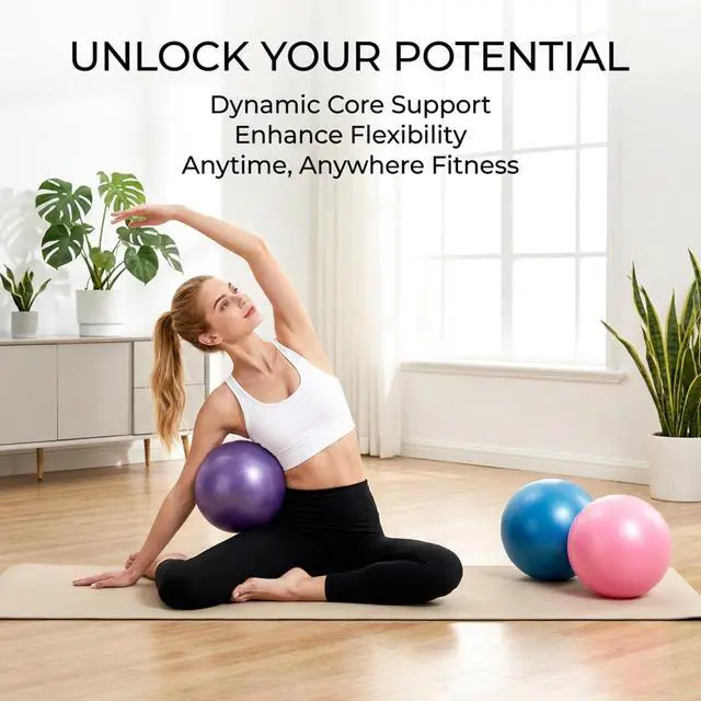 Alt view image 3 of 7 - 3 Pcs Small Exercise Ball - 9 Inch Pilates Yoga Ball | Mini Stability Ball with Inflation Straw for Fitness Core Strength Stretching, Home Gym Office Workout and Balance Training