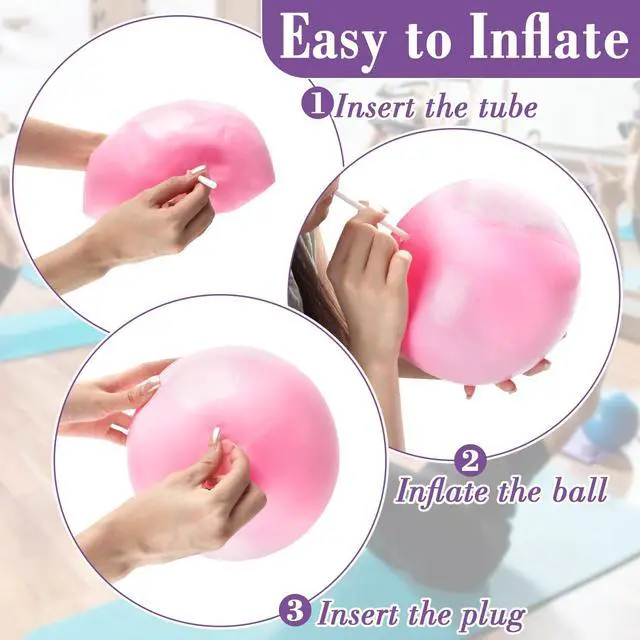 Alt view image 7 of 7 - 3 Pcs Small Exercise Ball - 9 Inch Pilates Yoga Ball | Mini Stability Ball with Inflation Straw for Fitness Core Strength Stretching, Home Gym Office Workout and Balance Training