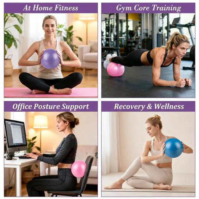 Alt view image 6 of 7 - 3 Pcs Small Exercise Ball - 9 Inch Pilates Yoga Ball | Mini Stability Ball with Inflation Straw for Fitness Core Strength Stretching, Home Gym Office Workout and Balance Training