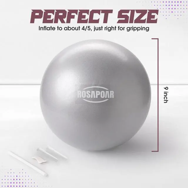 Alt view image 2 of 7 - Small Exercise Ball - 9 Inch Mini Pilates Ball, Anti-Burst Yoga Ball for Stretching & Core Strength Workout, Physical Therapy & Yoga at Home Gym & Office - Grey