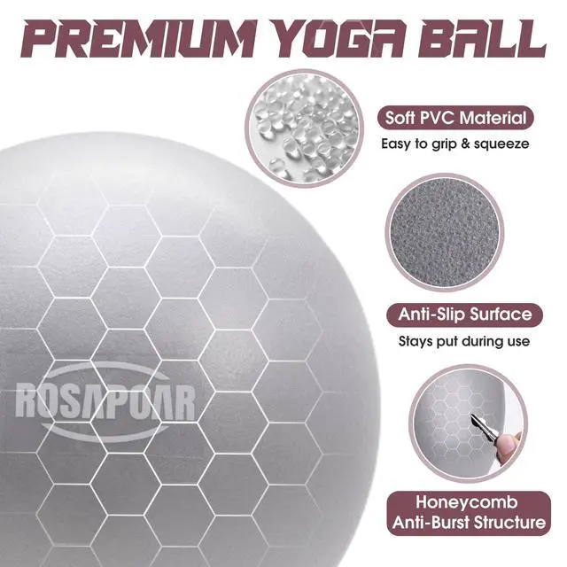 Alt view image 4 of 7 - Small Exercise Ball - 9 Inch Mini Pilates Ball, Anti-Burst Yoga Ball for Stretching & Core Strength Workout, Physical Therapy & Yoga at Home Gym & Office - Grey